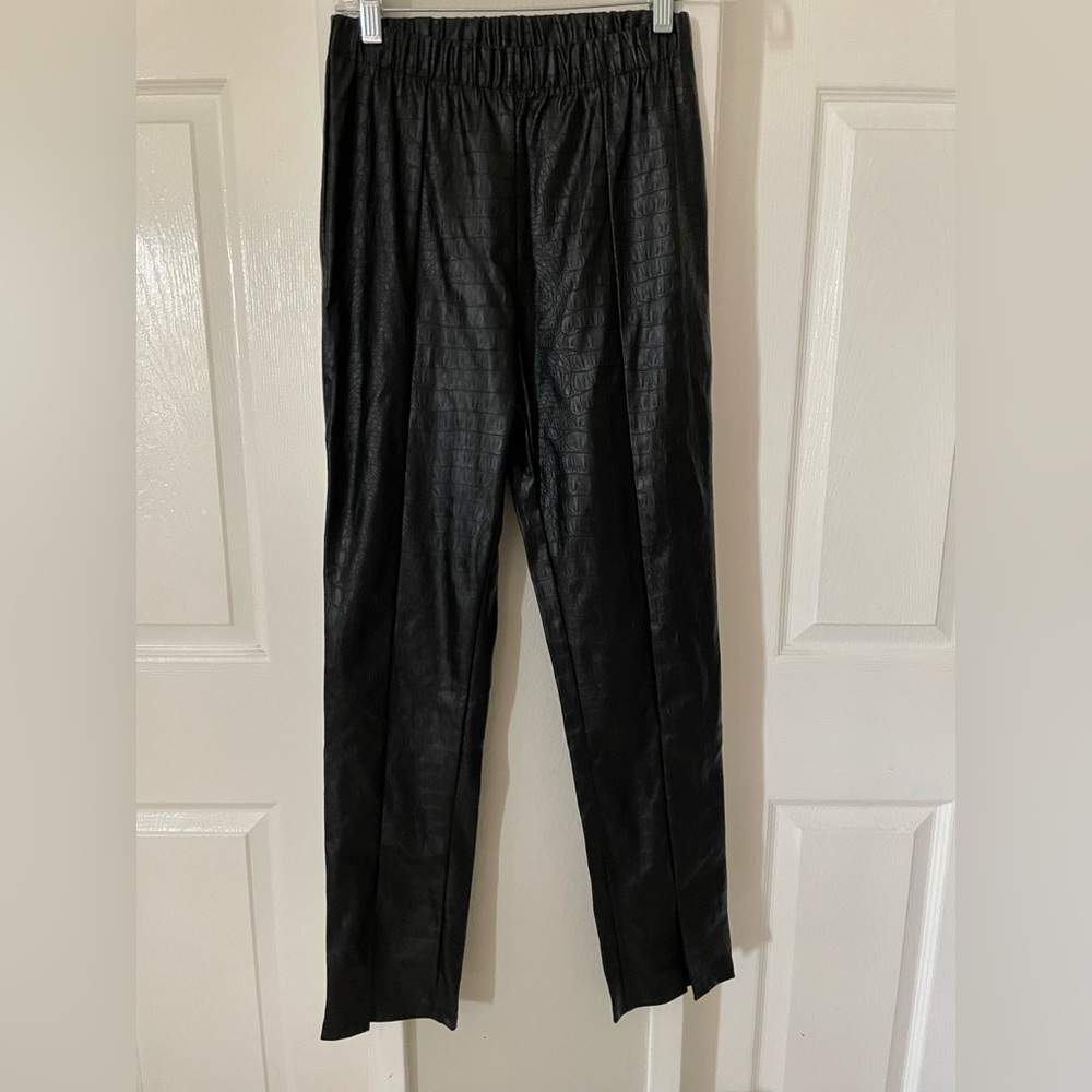 Goldie Black Croc-Embossed Dress Pants